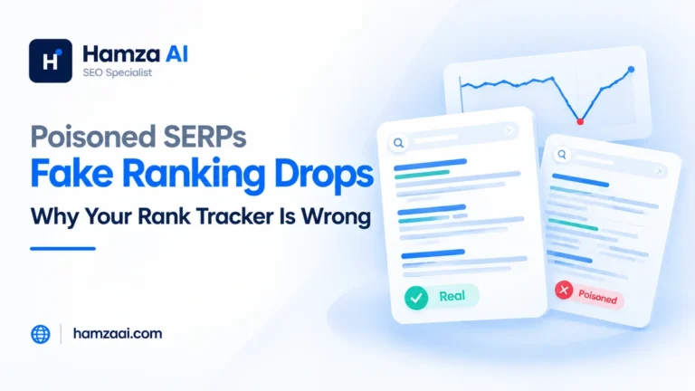 Poisoned SERPs compared with a normal Google results page